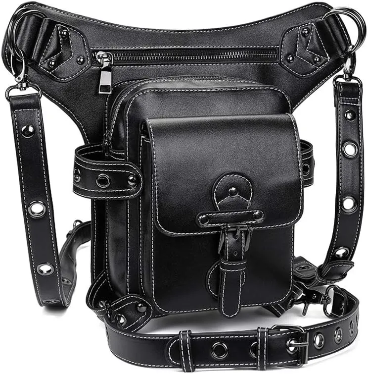 Steampunk Leather Crossbody Shoulder Messenger Bags Motorcycle Waist Bag Hip Holster Belt Purse Pouch Travel Wallet,WP-BG310