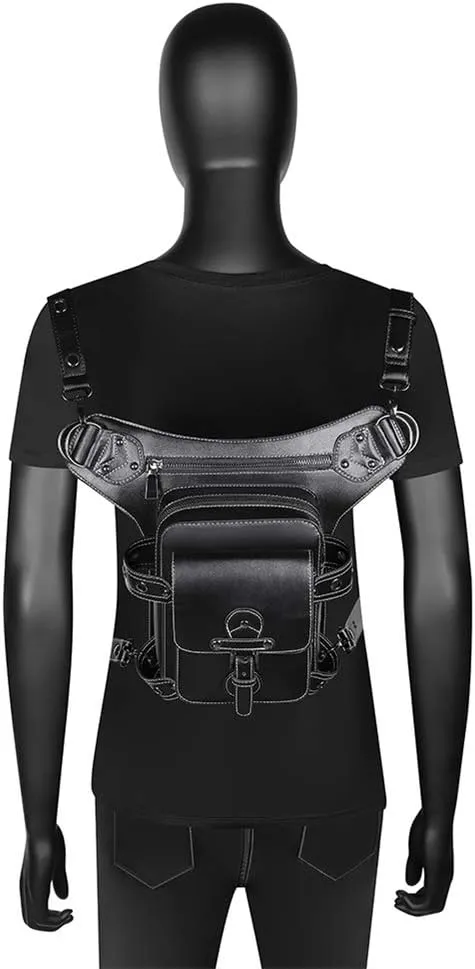 Steampunk Leather Crossbody Shoulder Messenger Bags Motorcycle Waist Bag Hip Holster Belt Purse Pouch Travel Wallet,WP-BG310