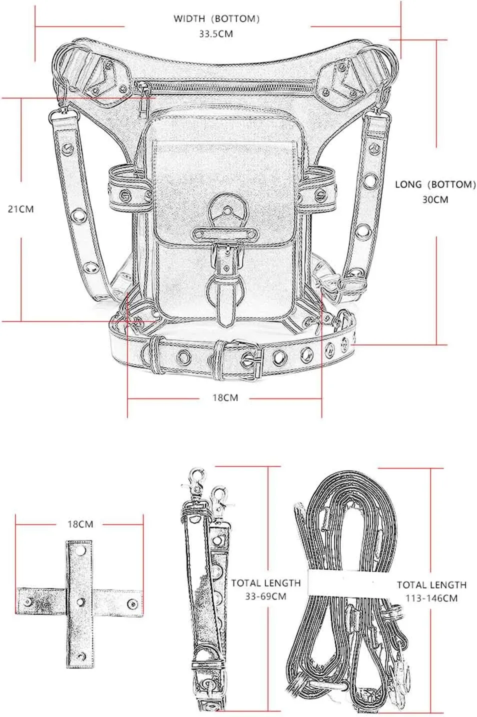 Steampunk Leather Crossbody Shoulder Messenger Bags Motorcycle Waist Bag Hip Holster Belt Purse Pouch Travel Wallet,WP-BG310