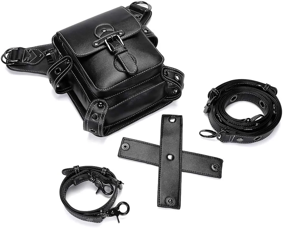 Steampunk Leather Crossbody Shoulder Messenger Bags Motorcycle Waist Bag Hip Holster Belt Purse Pouch Travel Wallet,WP-BG310