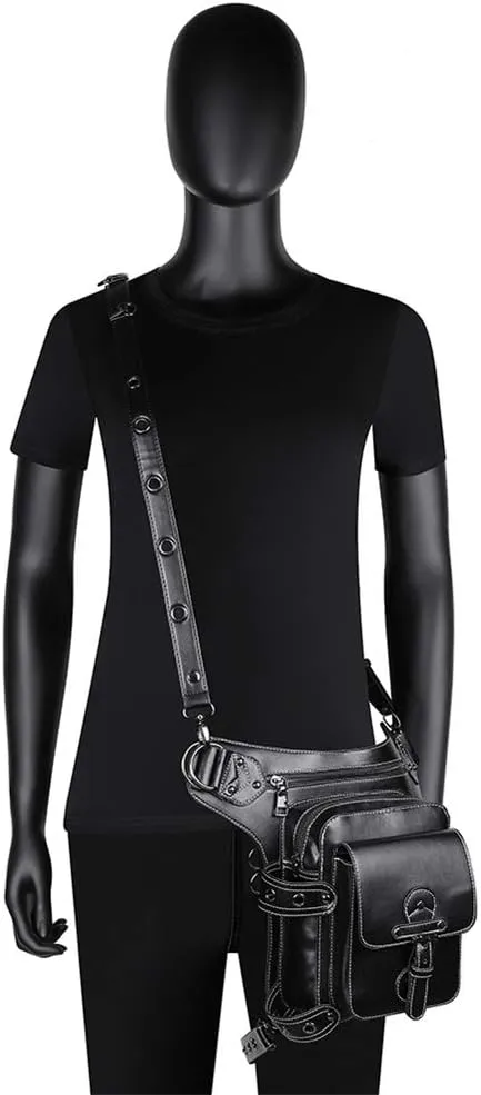 Steampunk Leather Crossbody Shoulder Messenger Bags Motorcycle Waist Bag Hip Holster Belt Purse Pouch Travel Wallet,WP-BG310