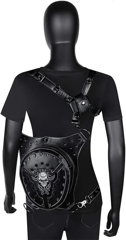 Steampunk Leather Crossbody Shoulder Messenger Bags Motorcycle Waist Bag Hip Holster Belt Purse Pouch Travel Wallet,WP-BG310
