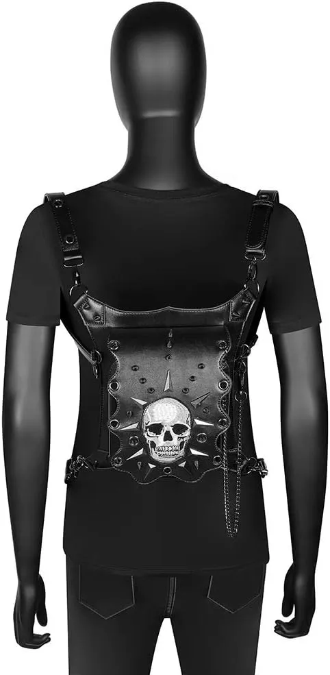 Steampunk Waist Bag Fanny Pack Skull Leather Thigh Leg Hip Holster Purse Travel Pouch Hiking Sport Chain Bags,Brass,WP-BG610