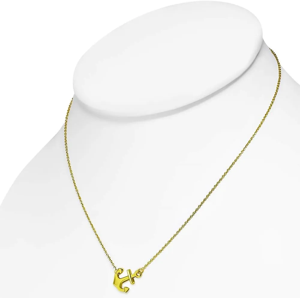 Sterling Silver Polished Anchor Sideways Pendant Necklace