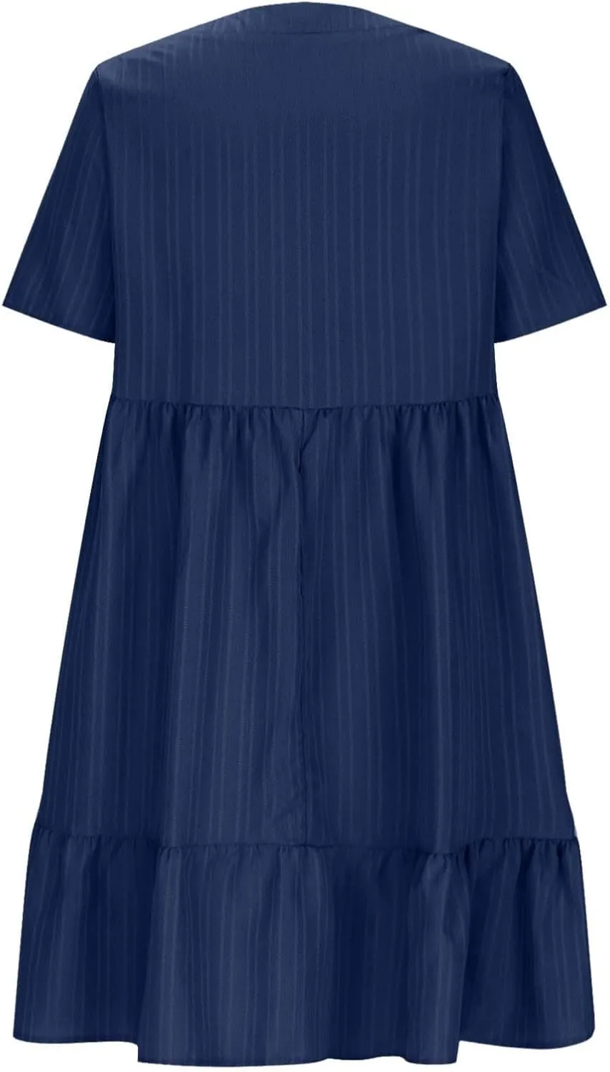 Summer Dresses for Women 2025 Vacation Short Sleeve v Neck Mini T Shirt Dress Pleated Ruffle Flowy Beach Sundresses