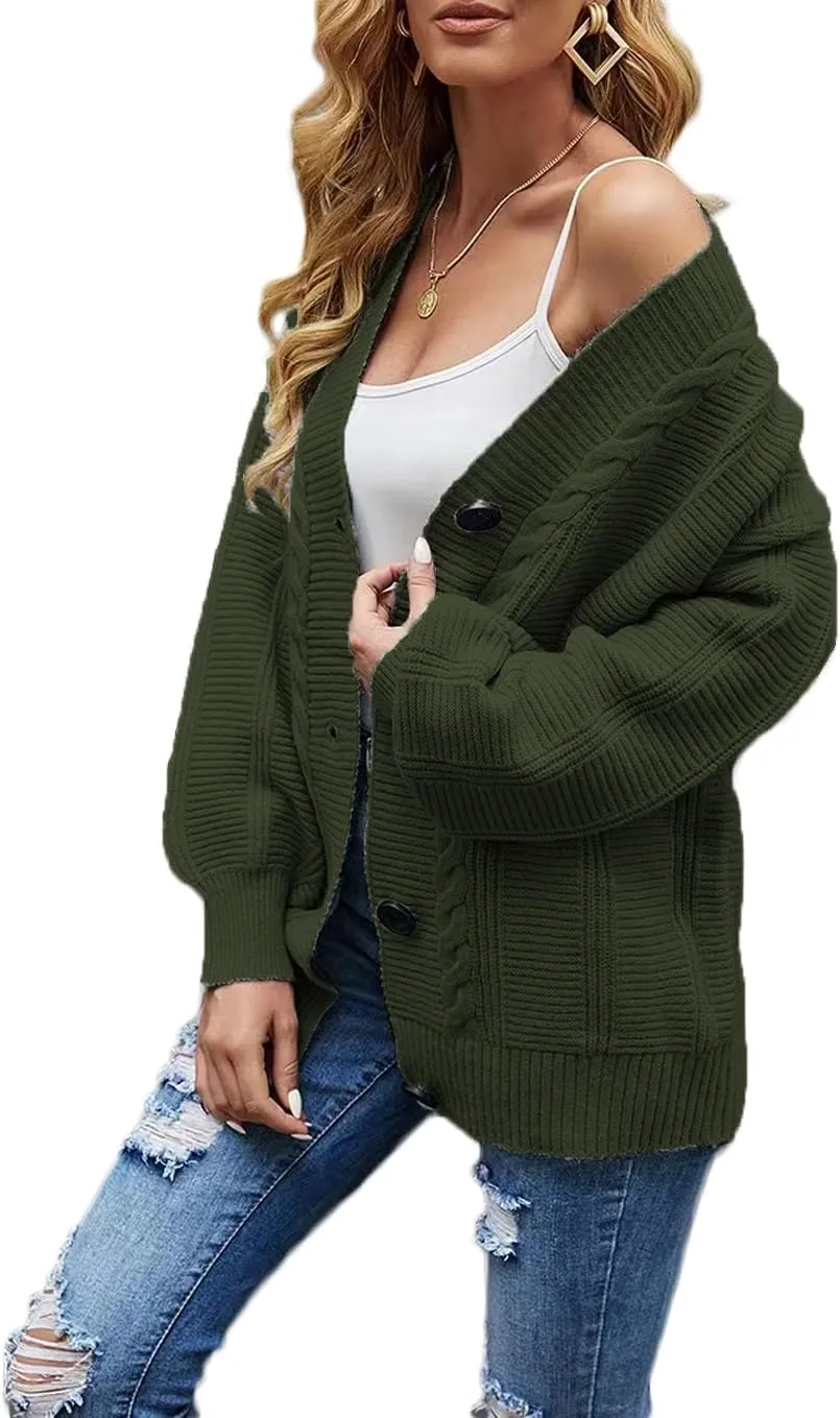 Sunfaynis Women's Oversized Cable Knit Sweaters Long Sleeve Open Front Button Down Chunky Cardigan Sweaters