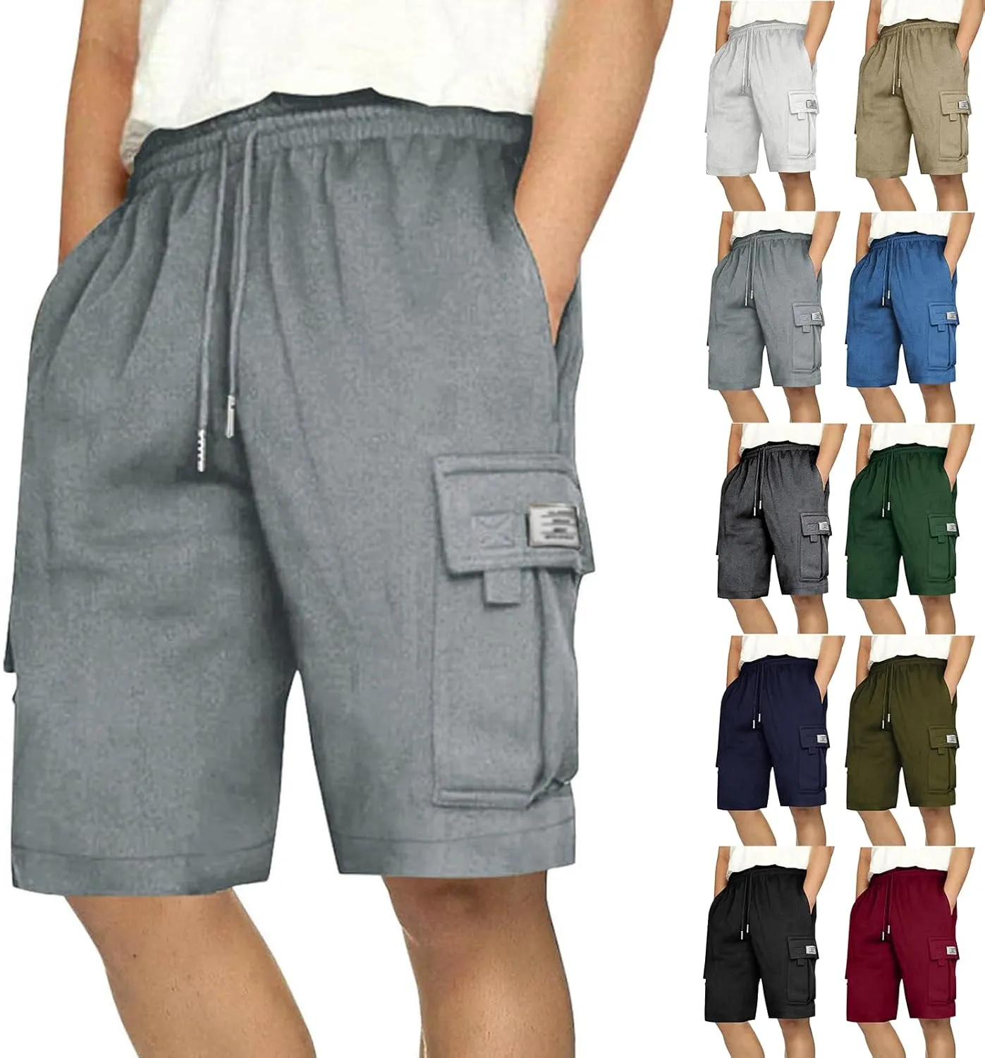 Sweat Shorts Men Baggy Drawstring Elastic Waist Cargo Shorts with Pockets Athletic Workout Running Hiking SweatShorts