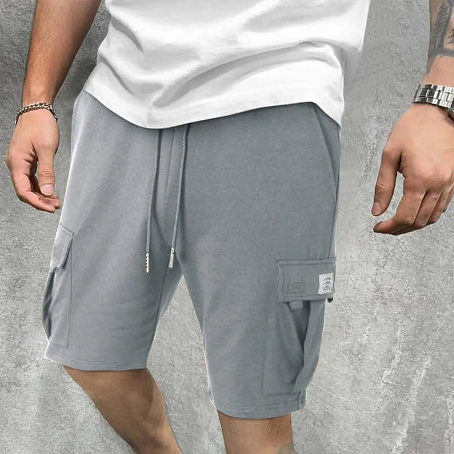 Sweat Shorts Men Baggy Drawstring Elastic Waist Cargo Shorts with Pockets Athletic Workout Running Hiking SweatShorts