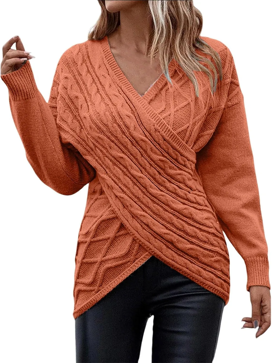 Sweater for Women Chunky Knit Solid Color V Neck Long Sleeve Soft Lightweight Casual Pullover Tops