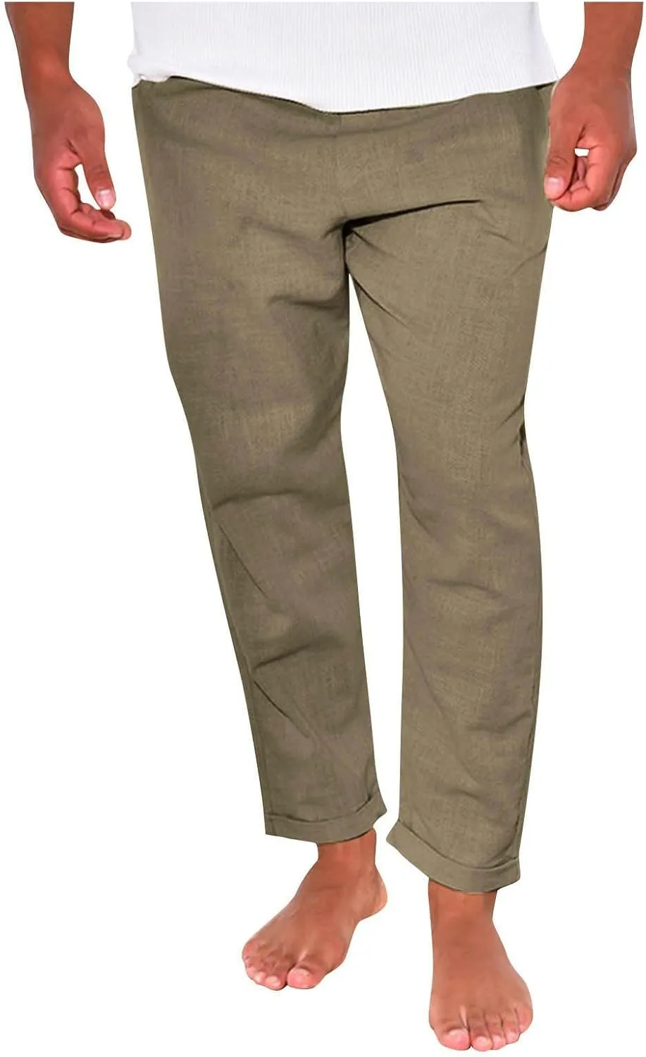 Sweatpants for Men Classic Slacks Male Sport Tapered Split Airoft Fitted Elastic Waist Solid Color Leggings Light