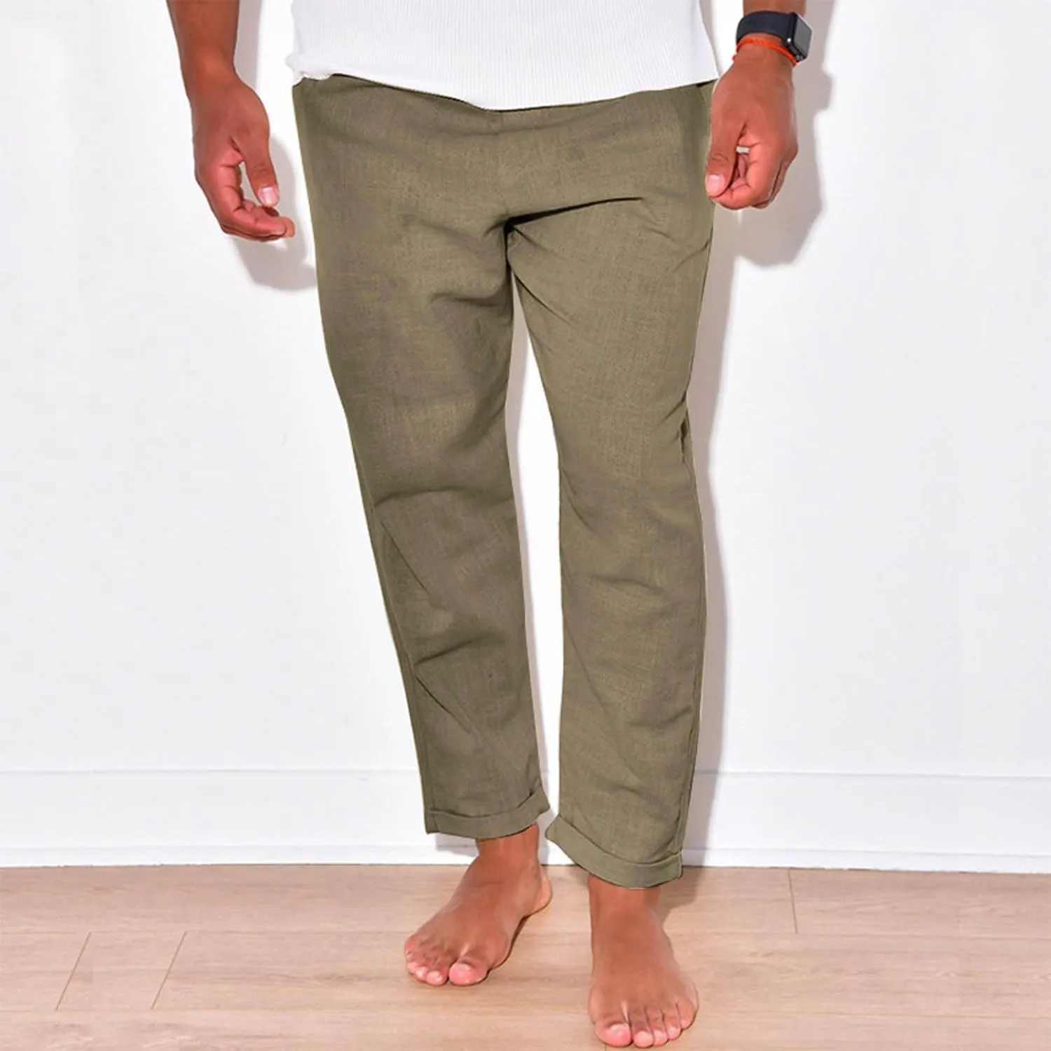 Sweatpants for Men Classic Slacks Male Sport Tapered Split Airoft Fitted Elastic Waist Solid Color Leggings Light