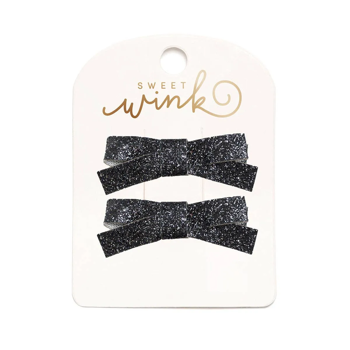 Sweet Wink - Black Glitter Bow Clip Set - Kids Halloween Hair Clips