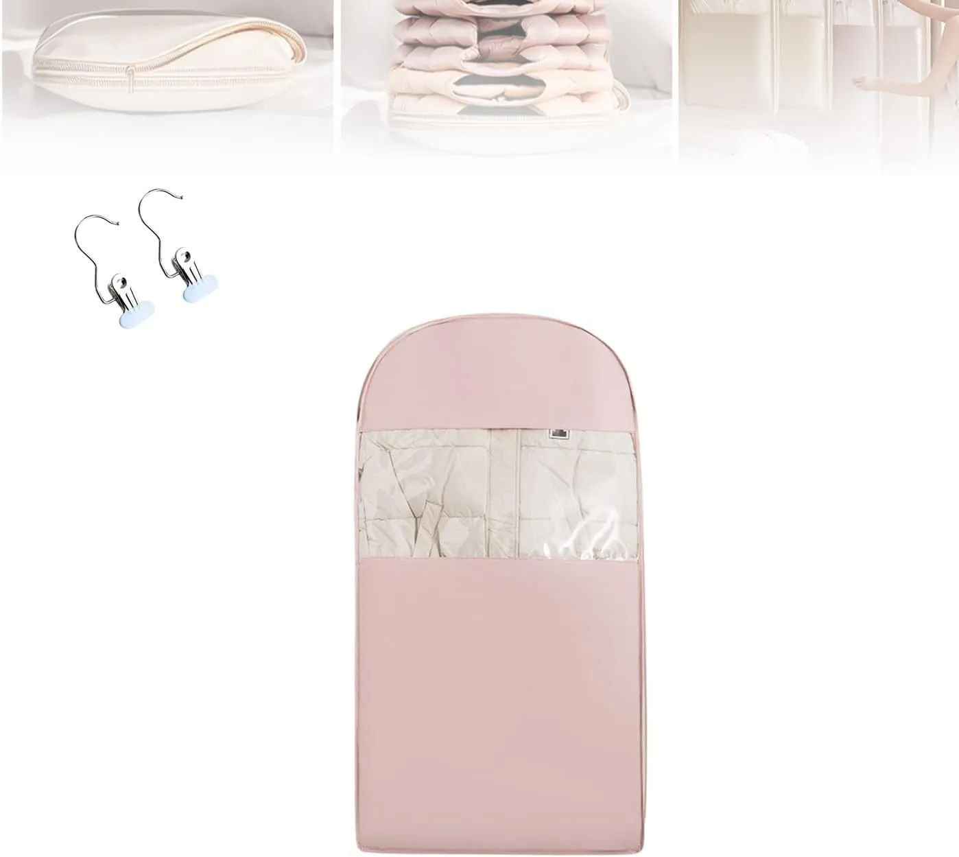 Taprinferior Hanging Garment Bag, Space Saving Hanging Garment Bag with Self Compression Zipper, Wardrobe Clothes Dust Bag (Pink, L)