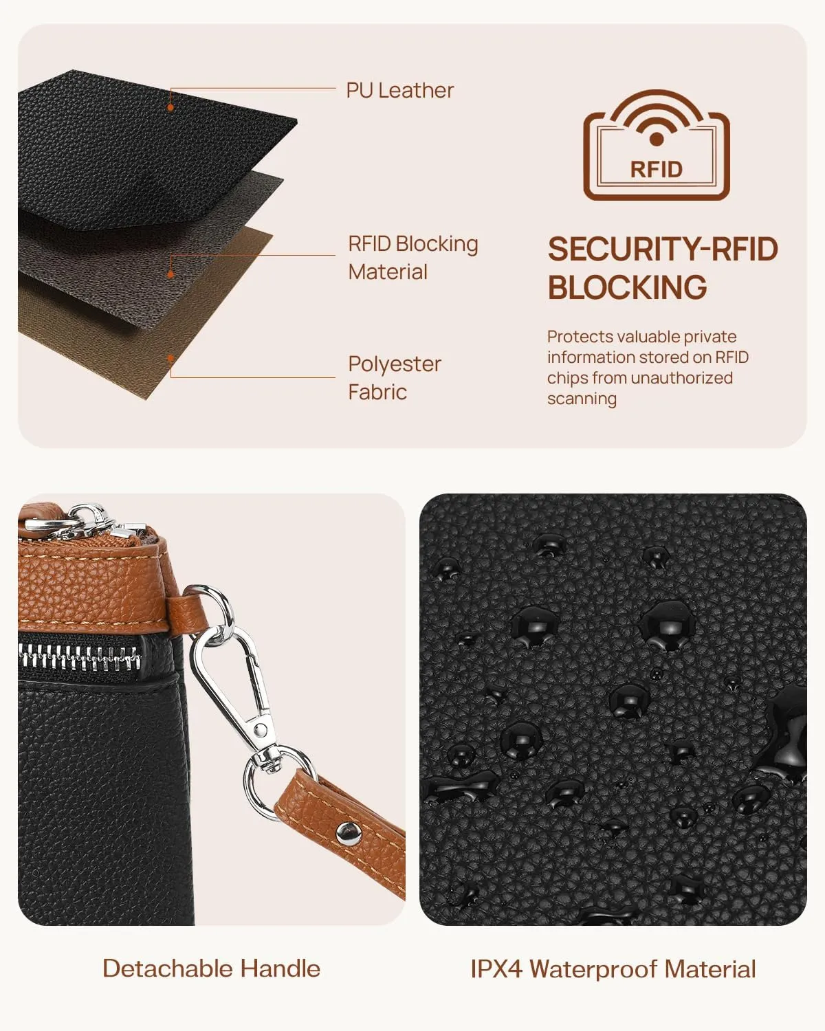Telena Wristlet Wallets for Women Leather Clutch Purses Ladies Wallet Handbags RFID Blocking Card Holder