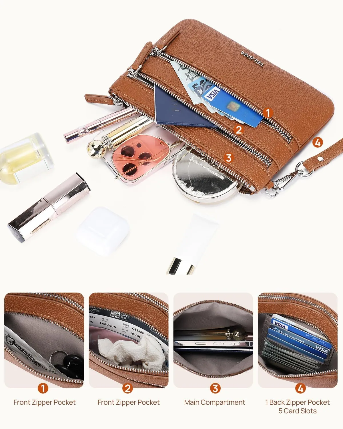 Telena Wristlet Wallets for Women Leather Clutch Purses Ladies Wallet Handbags RFID Blocking Card Holder