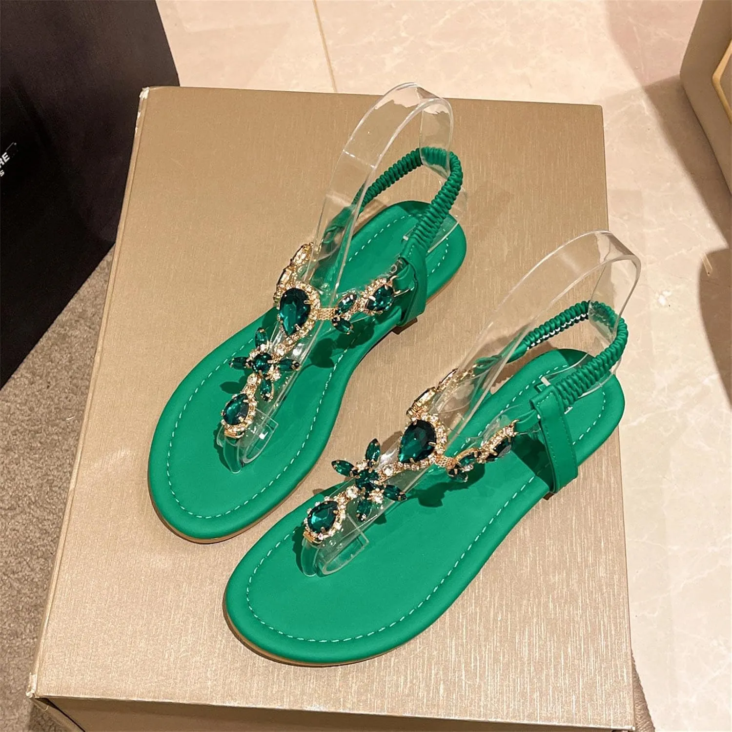 Thong Sandals for Women Elastic T Strap Flip Flops Ladies Boho Sandals Casual Flat Shoes Orthopedic Flip Flops Women