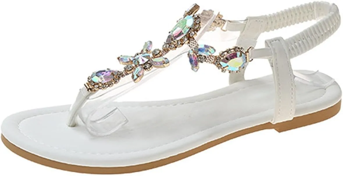 Thong Sandals for Women Elastic T Strap Flip Flops Ladies Boho Sandals Casual Flat Shoes Orthopedic Flip Flops Women