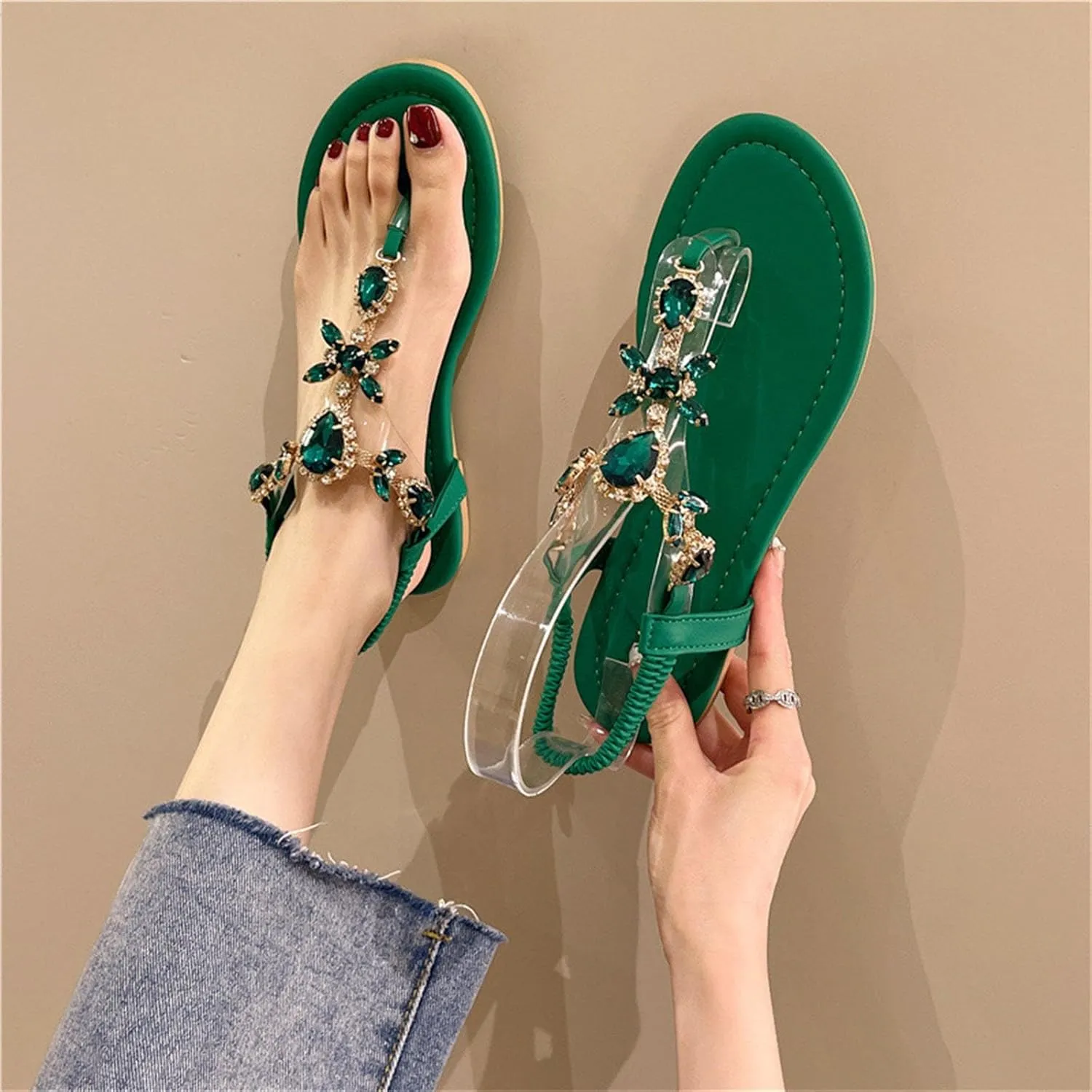 Thong Sandals for Women Elastic T Strap Flip Flops Ladies Boho Sandals Casual Flat Shoes Orthopedic Flip Flops Women