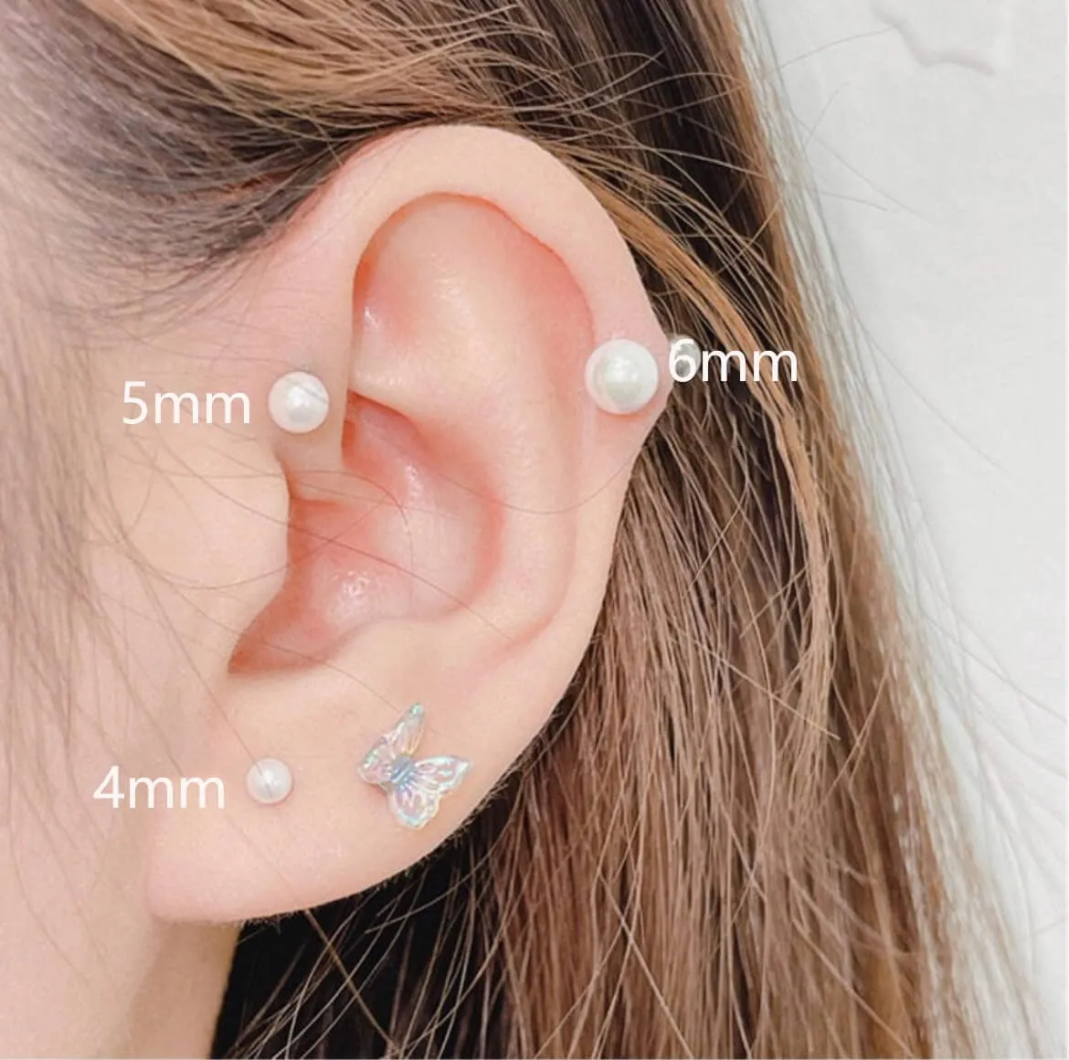 Tiny Screw Back Pearl Stud Earrings for Women,Flat Back Pearl Cartilage Earrings Pearl Helix Earrings 316L Surgical Steel Cartilage Piercing Jewelry Gift Set fo Toddlers(4mm Pearl, Silver)