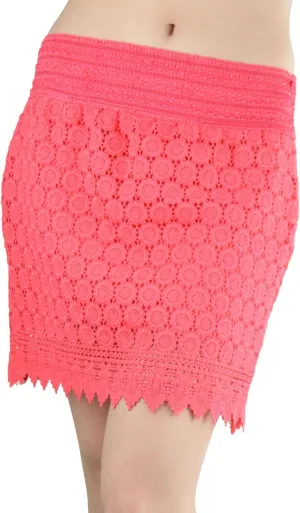 ToBeInStyle Womens Spring and Summer Above Knee Length Lace Lined Knit Skirts