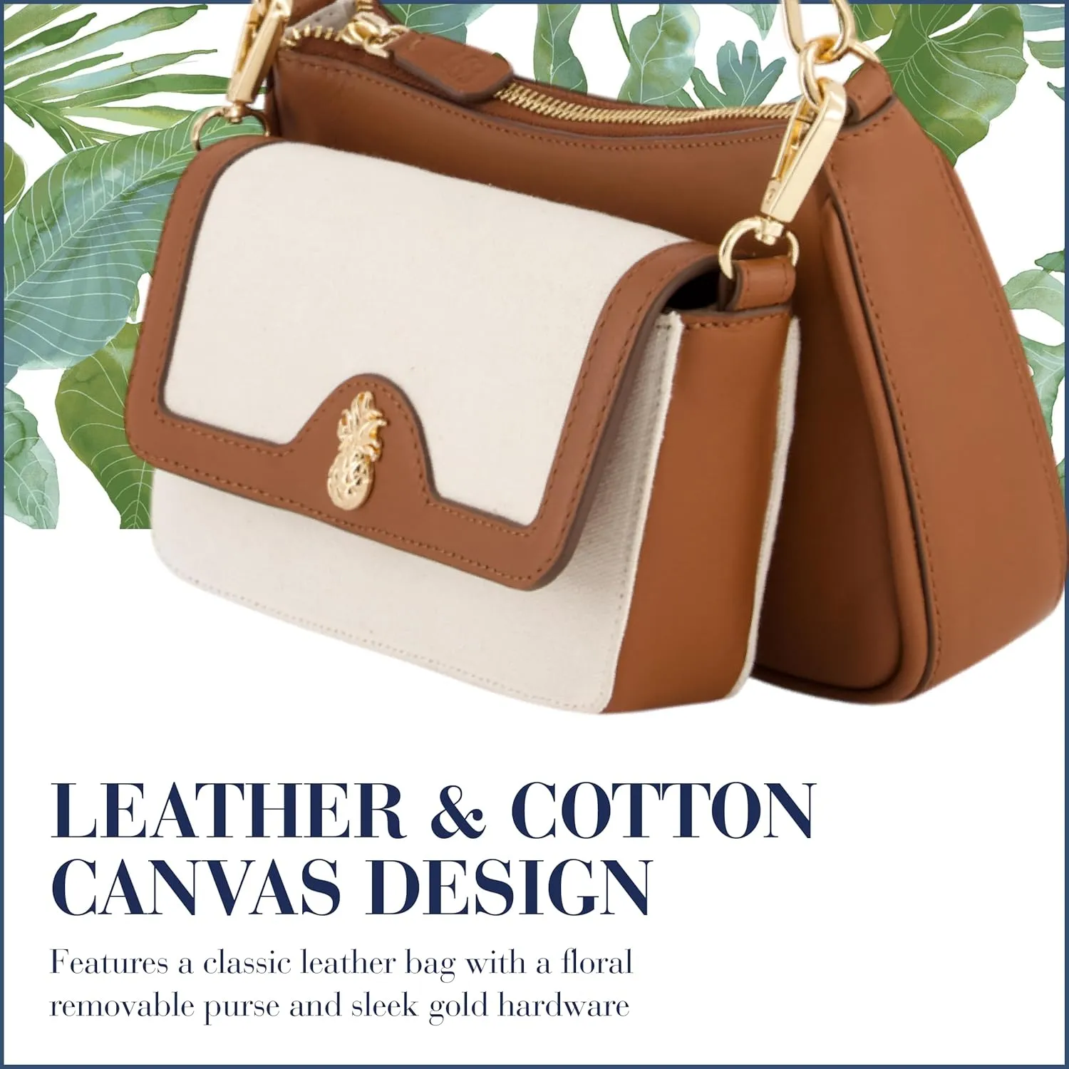 Tommy Bahama Women's Double Crossbody Bag Purse, Small Shoulder Handbag with Adjustable Strap and Leather Trim