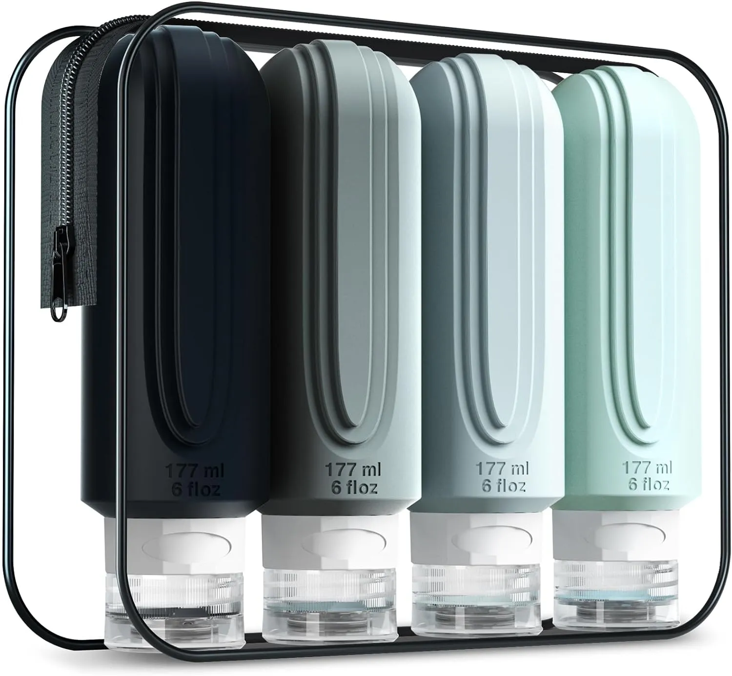 Travel Bottles for Toiletries, Large 6oz Oversize Containers, BPA Free Leak Proof Tubs Refillable Liquid Travel Accessories with Toiletry Bag for Cometic Shampoo and Lotion Soap (4 Pack)