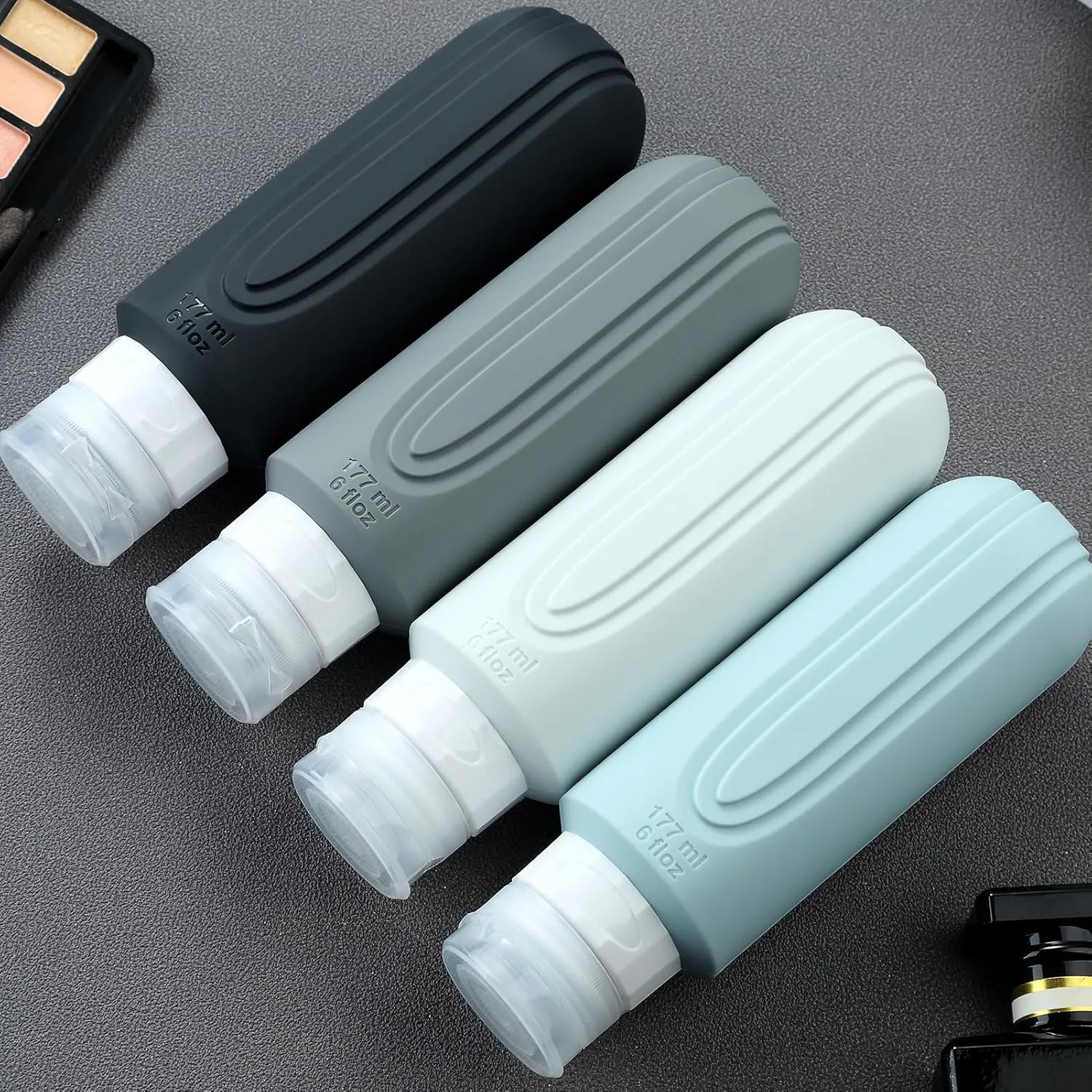Travel Bottles for Toiletries, Large 6oz Oversize Containers, BPA Free Leak Proof Tubs Refillable Liquid Travel Accessories with Toiletry Bag for Cometic Shampoo and Lotion Soap (4 Pack)