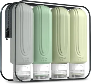 Travel Bottles for Toiletries, Large 6oz Oversize Containers, BPA Free Leak Proof Tubs Refillable Liquid Travel Accessories with Toiletry Bag for Cometic Shampoo and Lotion Soap (4 Pack)