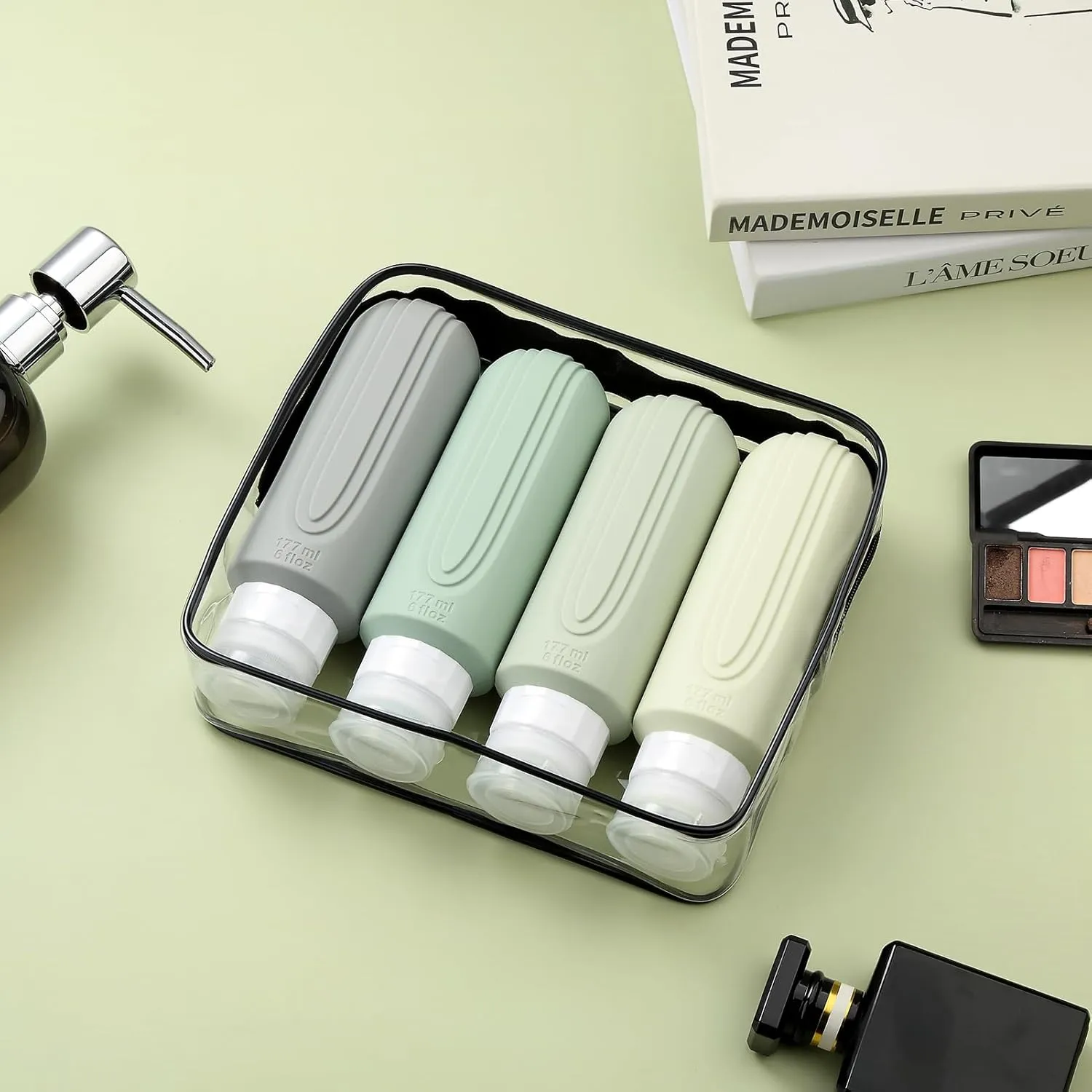 Travel Bottles for Toiletries, Large 6oz Oversize Containers, BPA Free Leak Proof Tubs Refillable Liquid Travel Accessories with Toiletry Bag for Cometic Shampoo and Lotion Soap (4 Pack)
