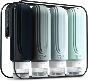 Travel Bottles for Toiletries, Large 6oz Oversize Containers, BPA Free Leak Proof Tubs Refillable Liquid Travel Accessories with Toiletry Bag for Cometic Shampoo and Lotion Soap (4 Pack)