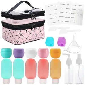 Travel Bottles Silicone Bottles for Travel, Silicone Refillable Size Containers with Cosmetic Bag, Travel Accessories Travel Tubes Toiletries for Cosmetic Shampoo Cream Conditioner Lotion Soap