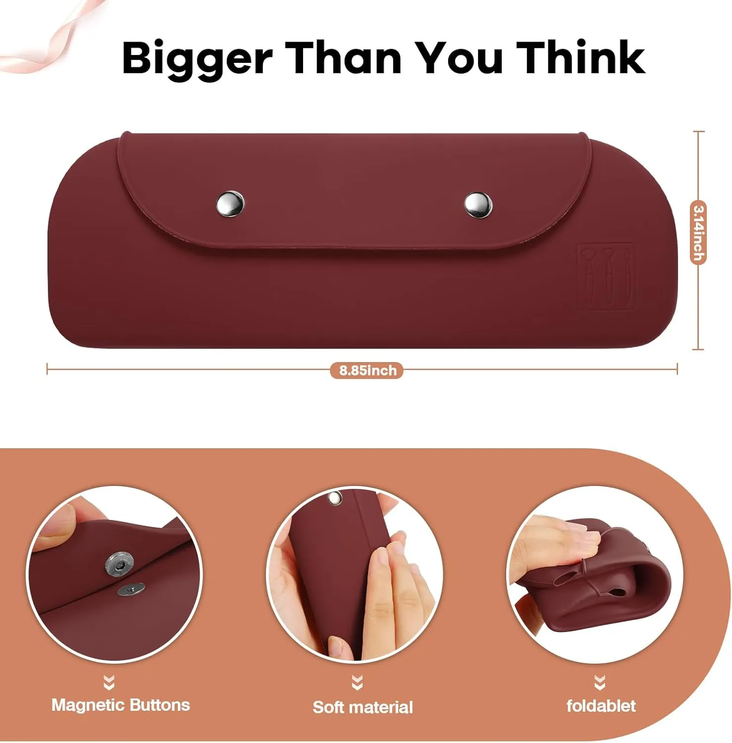 Travel Makeup Brush HolderSilicone Makeup Brush Holder Portable Cosmetic Organiser with Two Upgraded Anti-fall Off Magnetic Clips  foldable, large capacity -Coffee