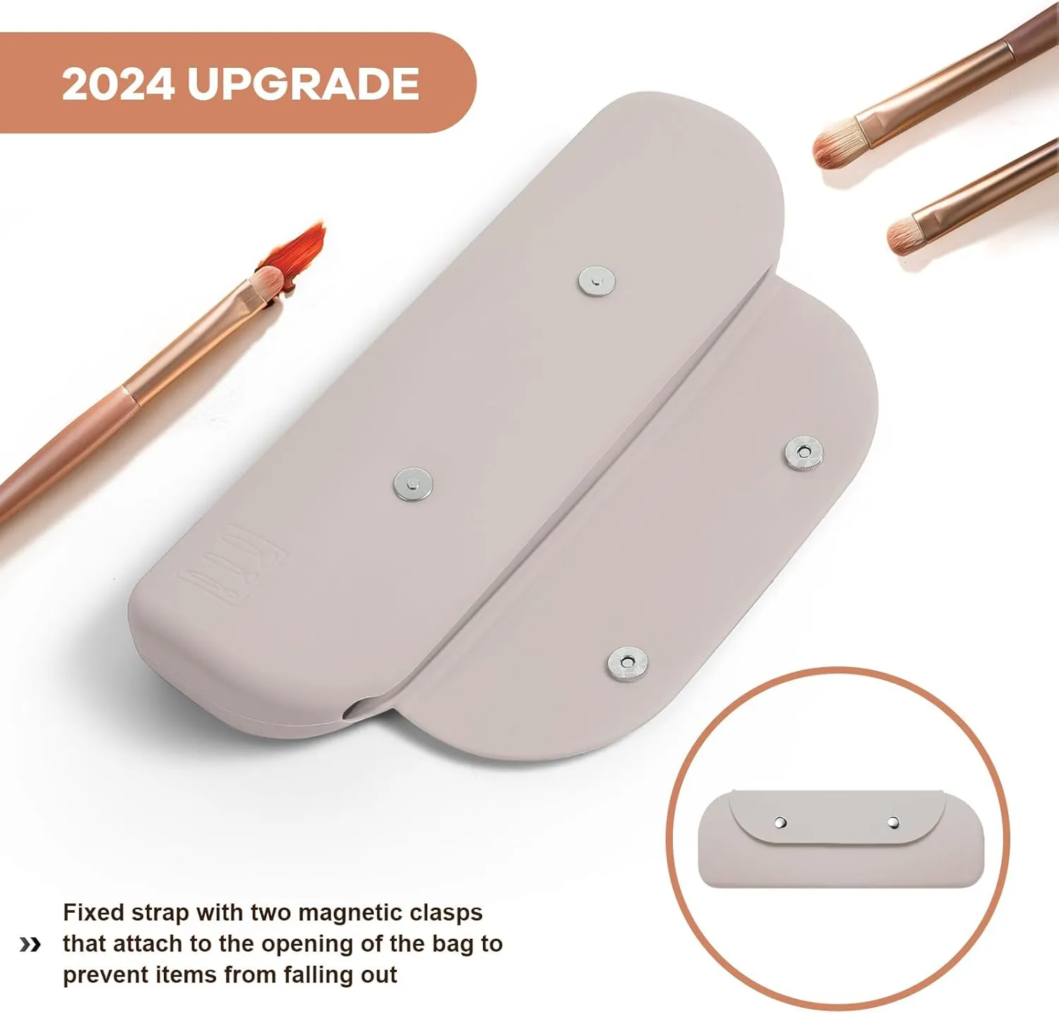 Travel Makeup Brush HolderSilicone Makeup Brush Holder Portable Cosmetic Organiser with Two Upgraded Anti-fall Off Magnetic Clips  foldable, large capacity -Khaki