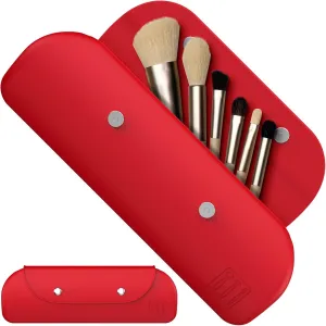 Travel Makeup Brush HolderSilicone Makeup Brush Holder Portable Cosmetic Organiser with Two Upgraded Anti-fall Off Magnetic Clips  foldable, large capacity-Red