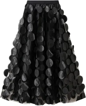 Tulle Skirt for Women 3D Polka Dot Mesh Skirts Flowy Midi A-Line Layered Bubble Wedding Guest Party Skirt