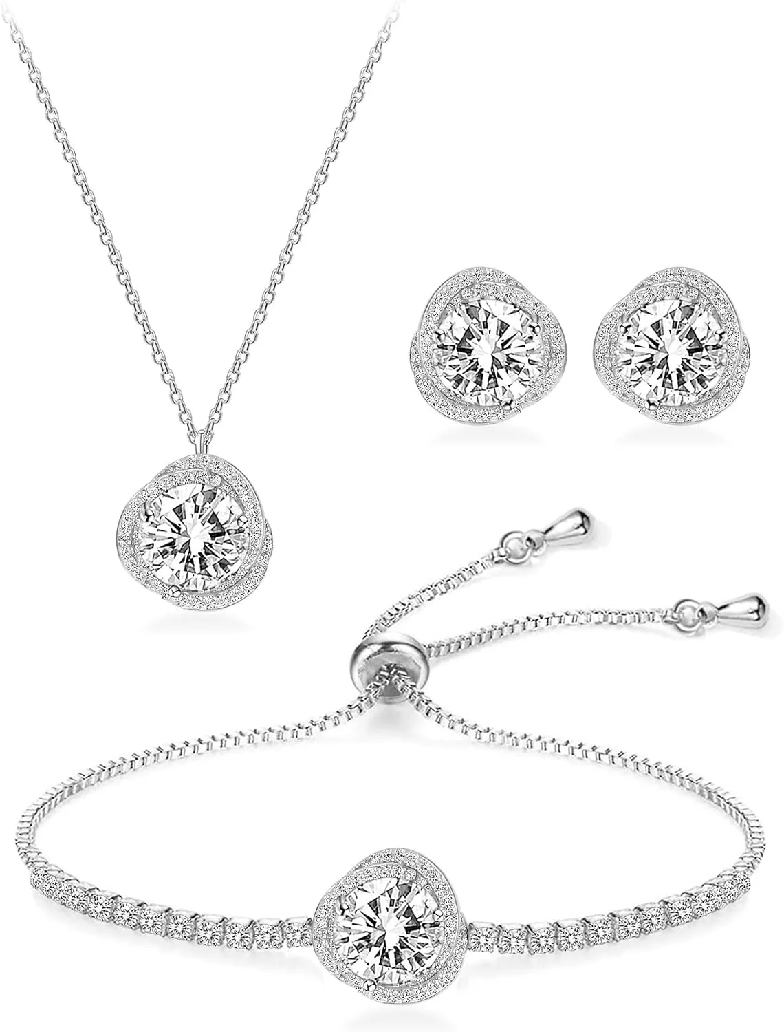 UDYLGOON Dainty Floral Women Jewelry Set Cubic Zirconia Earrings Necklace Bracelet Set for Bridesmaid Bride Wedding Prom Birthday Anniversary