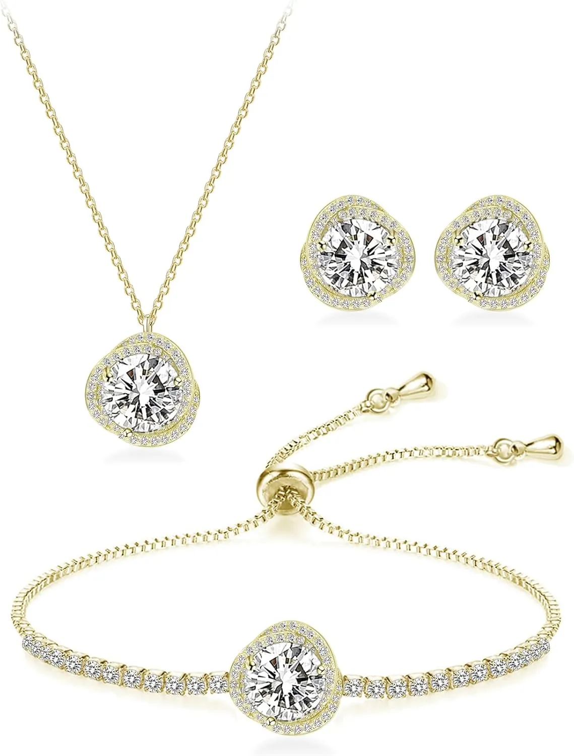 UDYLGOON Dainty Floral Women Jewelry Set Cubic Zirconia Earrings Necklace Bracelet Set for Bridesmaid Bride Wedding Prom Birthday Anniversary