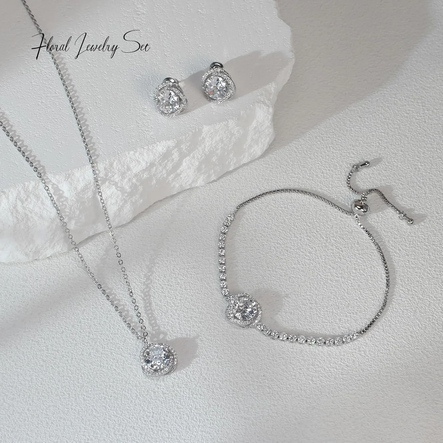 UDYLGOON Dainty Floral Women Jewelry Set Cubic Zirconia Earrings Necklace Bracelet Set for Bridesmaid Bride Wedding Prom Birthday Anniversary