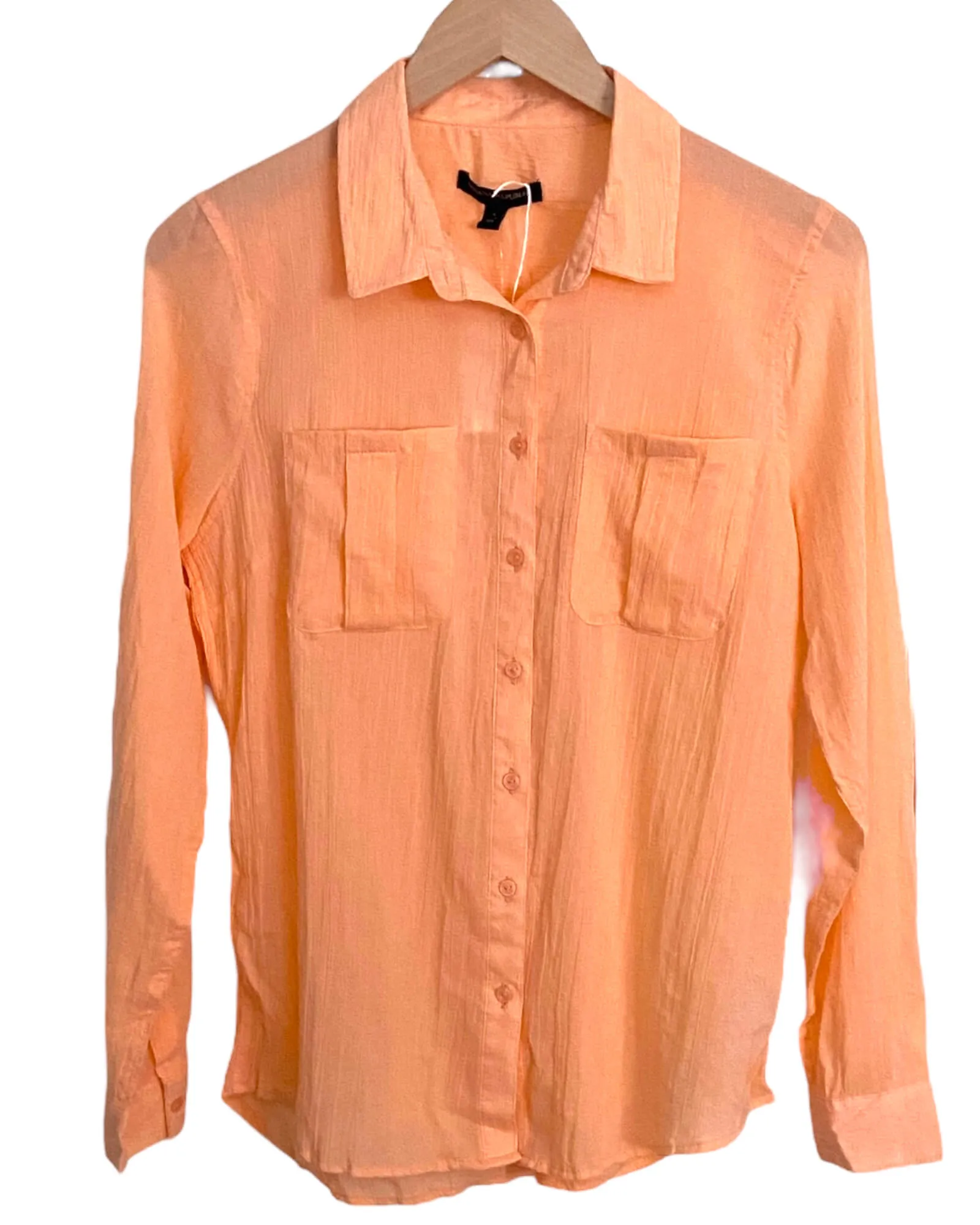 Warm Spring Peach Button-Down Crinkle Shirt