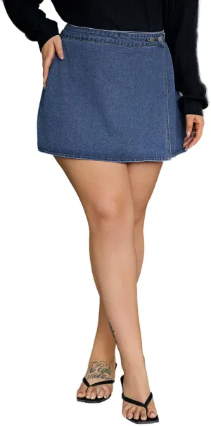 WDIRARA Women's Button Front Contrast Binding High Waisted Summer Mini Denim Skirts