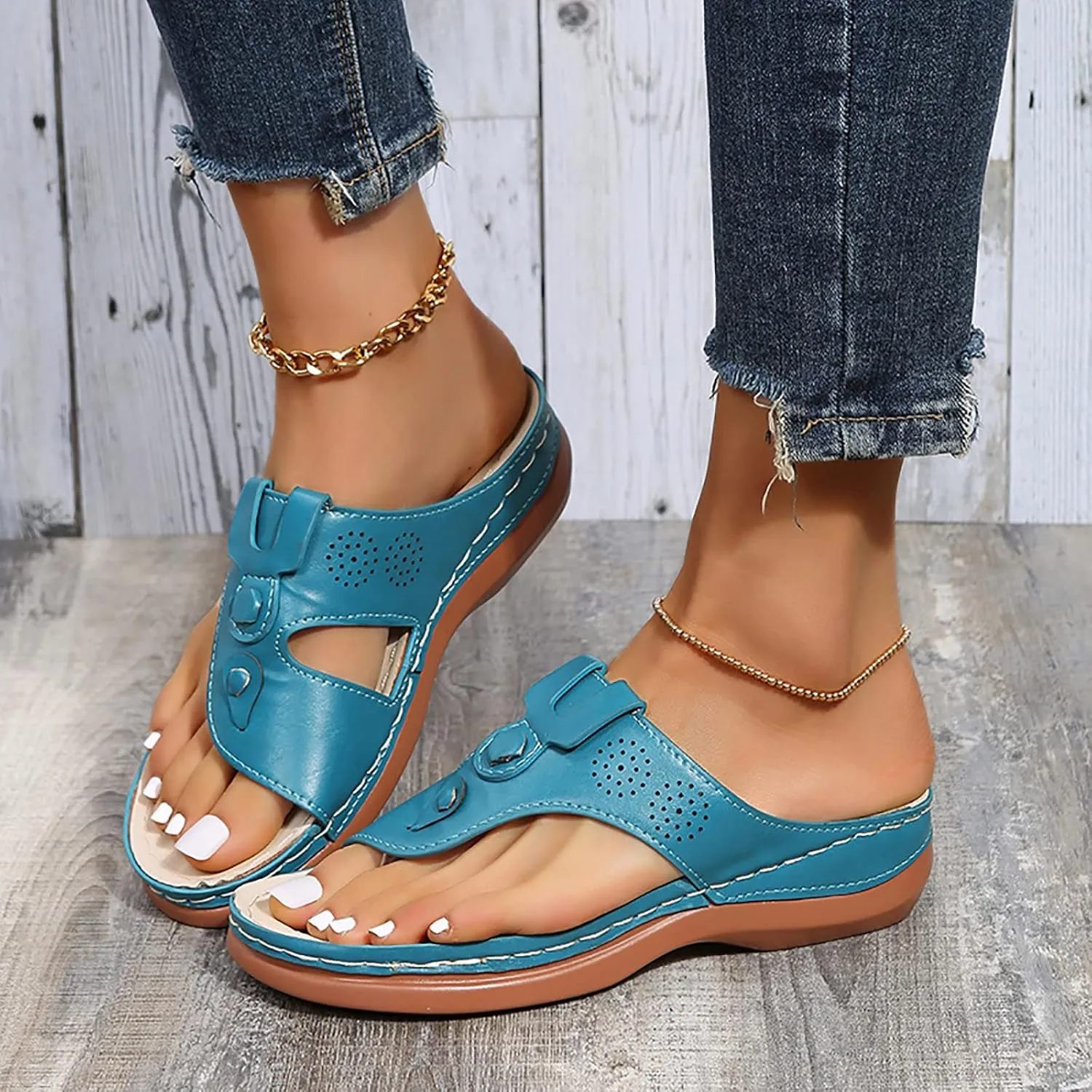 Wedge Sandals for Women 2025 Arch Support Wedges Thong Flip Flops Slip on Beach Shoes Summer Comfortable Sandals