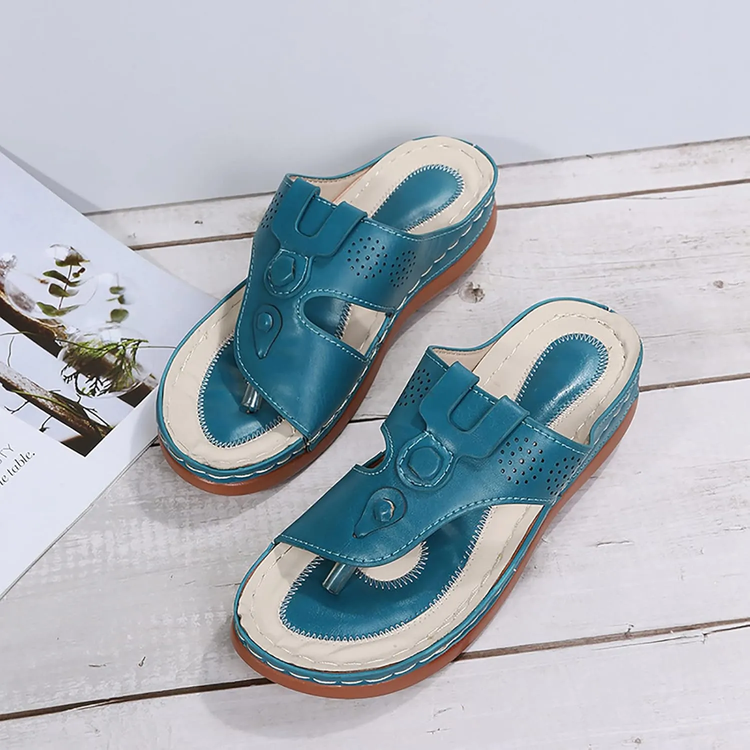 Wedge Sandals for Women 2025 Arch Support Wedges Thong Flip Flops Slip on Beach Shoes Summer Comfortable Sandals