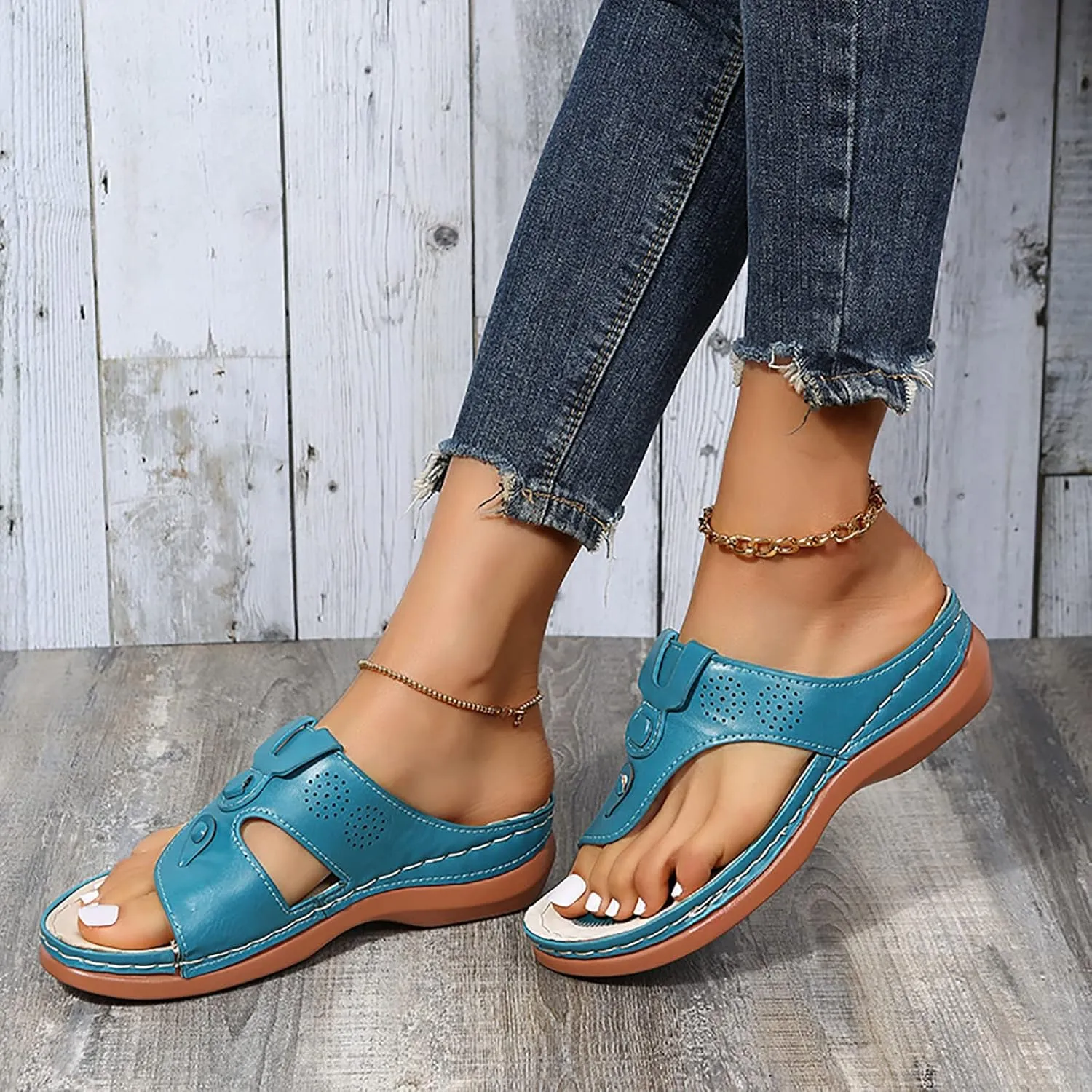 Wedge Sandals for Women 2025 Arch Support Wedges Thong Flip Flops Slip on Beach Shoes Summer Comfortable Sandals
