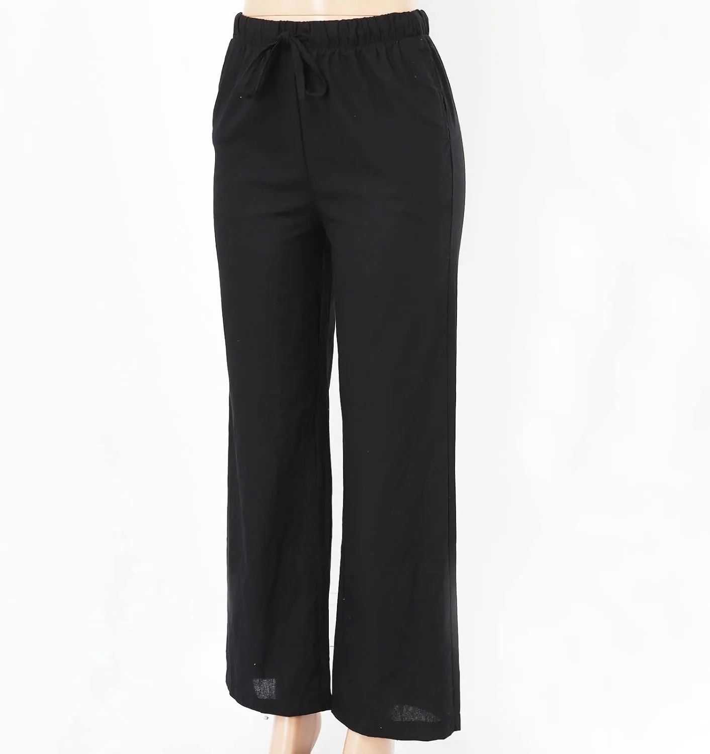 Wide Leg Linen Pants for Women Summer Flowy Palazzo Pants Comfy Elastic High Waist Casual Beach Trousers Pockets 2025