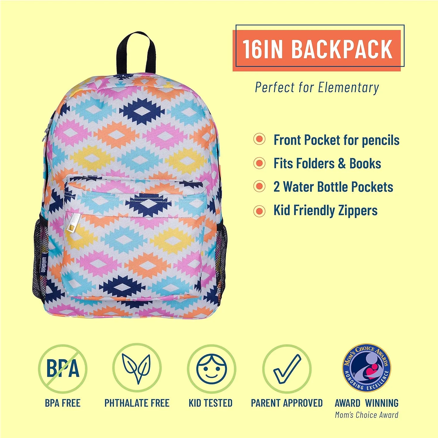 Wildkin 16-inch Kids Backpack  Durable, Padded & Spacious School Bag for Boys & Girls - Aztec