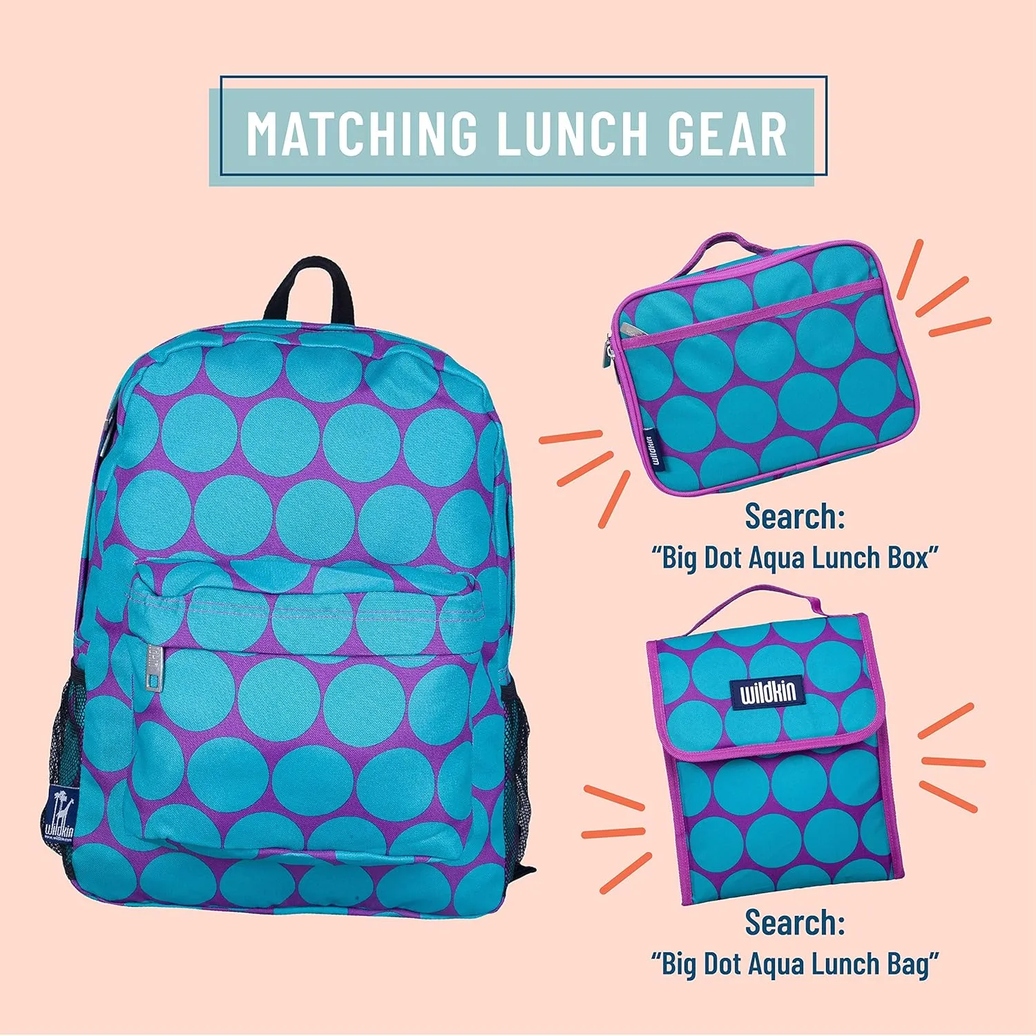 Wildkin 16-inch Kids Backpack  Durable, Padded & Spacious School Bag for Boys & Girls (Big Dot Aqua)