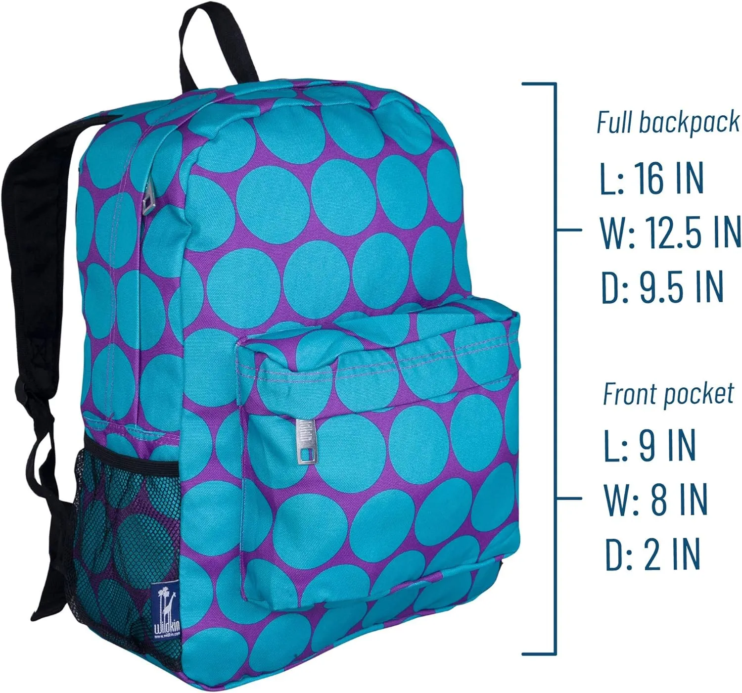 Wildkin 16-inch Kids Backpack  Durable, Padded & Spacious School Bag for Boys & Girls (Big Dot Aqua)