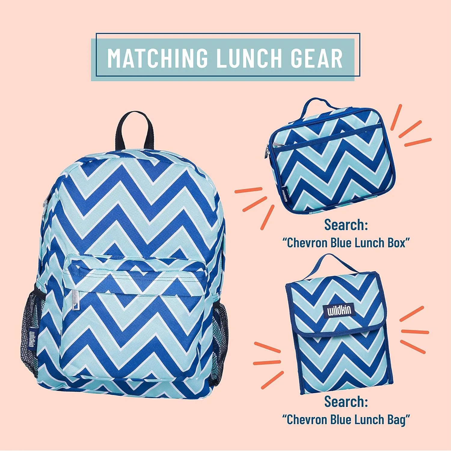 Wildkin 16-inch Kids Backpack  Durable, Padded & Spacious School Bag for Boys & Girls (Chevron Blue)