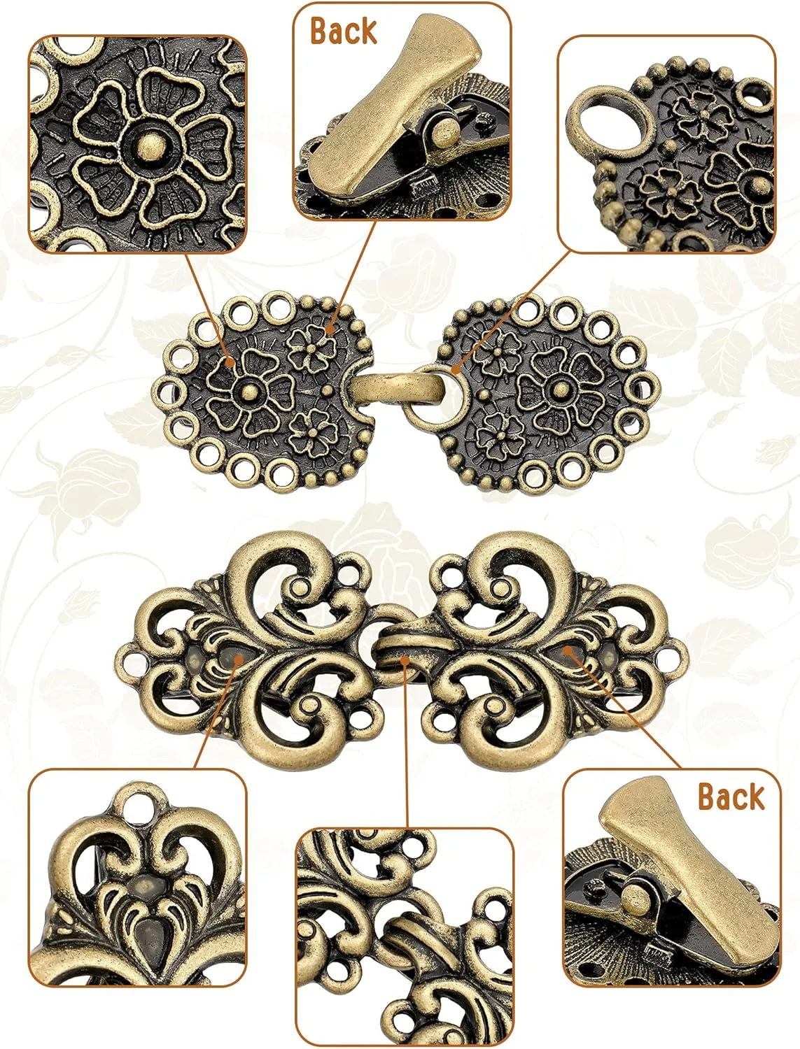 WILLBOND 4 Pieces Vintage Sweater Swirl Clip Cape Cloak Retro Cardigan Shawl Collar Clasp Dress Shirt Brooch Clip