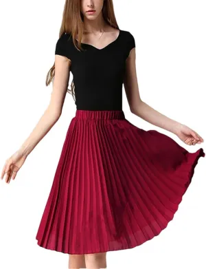 Women Chiffon Pleated Skirt Women Vintage High Waist Skirts Womens Summer Midi Skirt